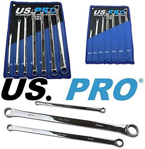 US PRO Tools 7pc Aviation Double Ended Ring Extra Long Spanner Set 8-24mm 3222