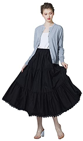 BEAUTELICATE Women's Half Slip 100% Cotton Underskirt Petticoat Vintage A-Line Full Skirt With Lace Trim Short Midi Maxi Ivory Black Navy Blue