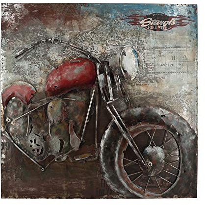 Handgefertigtes Metallbild 3D-Optik Verschiedene Größen Kunst Bild Wandbild (Bike Week Red)
