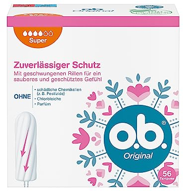 o.b. Original Super, Tampons für starke Tage mit StayDry Technologie und geschwungenen Rillen, für zuverlässigen Schutz und ein sauberes Gefühl (1 x 56 Stück)