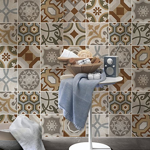 RE-COVERTILES - Pegatinas Azulejos Cocina y Baño Stickers de PVC Impermeables Antiarañazos Decoración de Pared Baldosas Peel and Stick - Modelo 24 Pzas 10x10 cm PS00173 Made in Italy | Material de PVC, resistente al agua, resistente a los arañazos, decoración de pared, autoadhesivo, fabricado en Italia