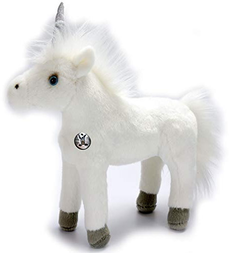 Unicorno Farina in piedi, bianco con unicorno glitterato, 28 cm, peluche a forma di corno di peluche