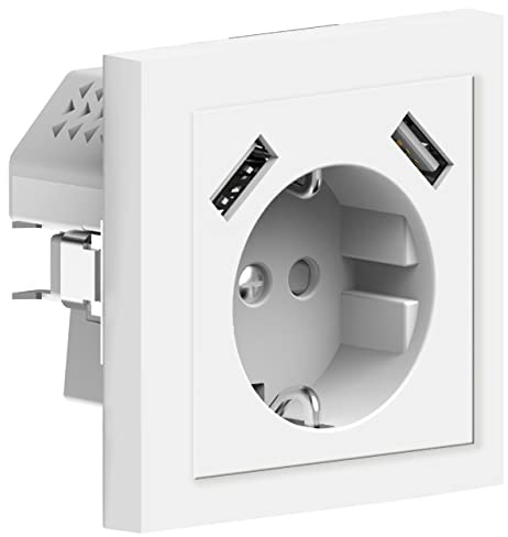 Steckdose Unterputz mit Ladegerät 2x USB-A 3.4A Max. weiss Einbautiefe 32mm Steckdosen Kindersicherung