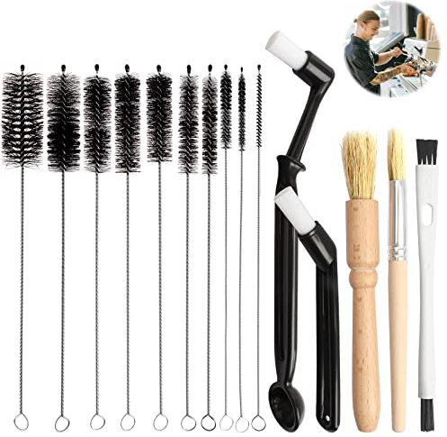 15 Pieces Coffee Cleaning Brush Set, Bristle Espresso Machine Brush Wooden Grinder Cleaning Brush Thin Pipe Cleaning Brushes for Coffee Machine Bottle Teapot Nozzle