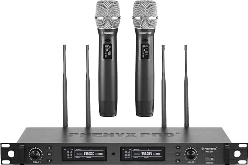 Phenyx Pro Wireless Mikrofon Set, True Diversity Dual Cordless Mikrofone, Profi UHF Handheld, funkmikrofon mit automatischem Scan, 2x1000 Kanäle, 328ft Reichweite für Bühne & Studio (PTU-2U)