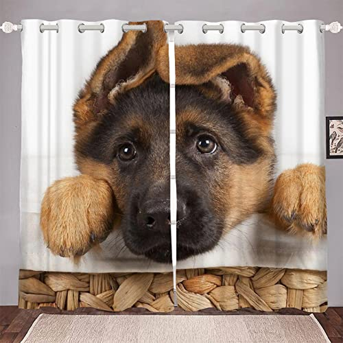 HRBK Verdunklungsvorhänge WeißEr Deutscher SchäFerhund Gardinen mit Ösen Blickdichte Vorhänge für Schlafzimmer Wohnzimmer - Fenstergardinen 140 x 175 cm (BxH) 2er Set