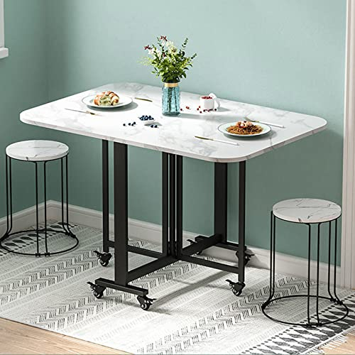 CASEGO Faltbarer Esstisch, Marmoroptik, für Büro, geeignet für die Vermietung einer kleinen Wohnung, Schlafsaal, Dessertladen, Fast Food-Restaurant, etc. (White 2 Stools)