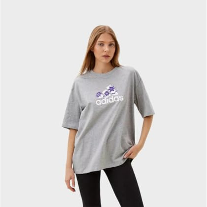 adidas Femme Flower Pack Badge of Sport Tee, Medium Grey Heather, M