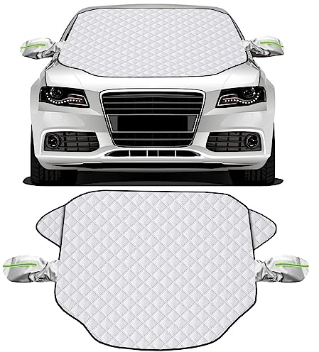 Magnetic Car Windshield Cover with 2 Mirror Cover, Summer Foldable Removable Windscreen Protector, Front Screen Sun Shade UV Protect from Snow Ice Frost Dust Fits Most of Cars for Winter