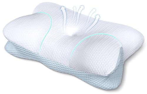 Hapiclody Cervical Pillow for Neck Pain, Memory Foam Pillows Orthopedic Pillow for Shoulder Pain Ergonomic Head Neck Support Pillow for Side/Back/Stomach Sleepers with Cooling Removable Cover