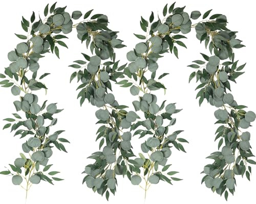 RECUTMS 2Pack Artificial Eucalyptus Garland with Willow Leaves 6.5Ft Fake Silk Hanging Plant Ivy Faux Greenery Green Leaf Rattan for Indoor Outdoor Wedding Party Home Table Arch Fence Patio Decor