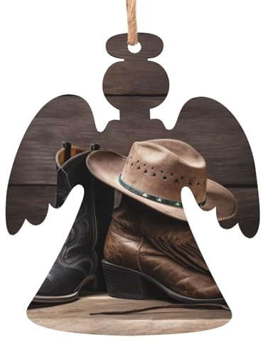 Cowboyhut und Stiefel Holz Weihnachtsengel Form Ornamente Holz Weihnachtsbaum Hängende Dekoration Weihnachtsbaum Ornamente mit Seilen für Weihnachten Urlaub Dekorationen