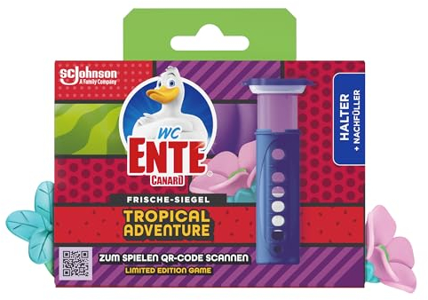 WC Ente Frische Siegel Starter-Set (inkl. 1 Nachfüller), körbchenloser WC Spüler, Tropical Adventure Duft, 36 ml