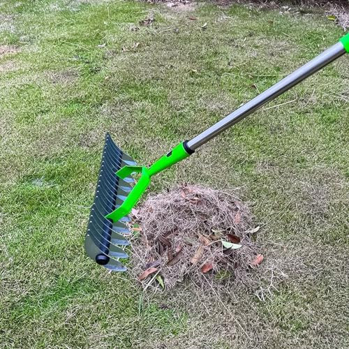 Rastrello da Giardino, Rastrello per Foglie Piccole Rastrello di Paglia 3 Sezioni Rastrello da Prato in Acciaio Inossidabile Lungo 134 Cm Rastrello da Prato Professionale per Raccogliere Foglie