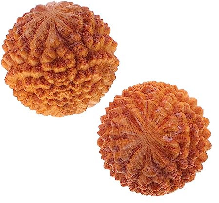 PartyKindom 2pcs Hand Massage Balls Decorative Durian-Shaped Wooden Handball Acupressure Muscle Stretch Ball Stress Relief Massager Hand Training Yellow