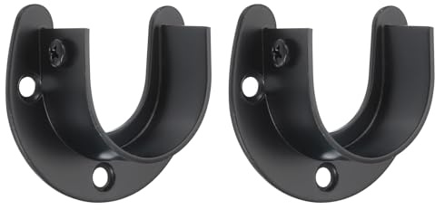 QUARKZMAN Paquete de 2 Inoxidable Acero Armario Varilla Soporte Negro | 1-1/2 Pulgadas Diámetro Armario Soporte U-Forma Varilla Enchufe Brida, para Armario Ducha Cortina