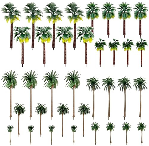 Cayway 36 stycken modellbygge träd miniatyr palmplast, mini palm kokosnöt plast för gör-det-själv landskap trädgårdsdekoration, modelllandskap