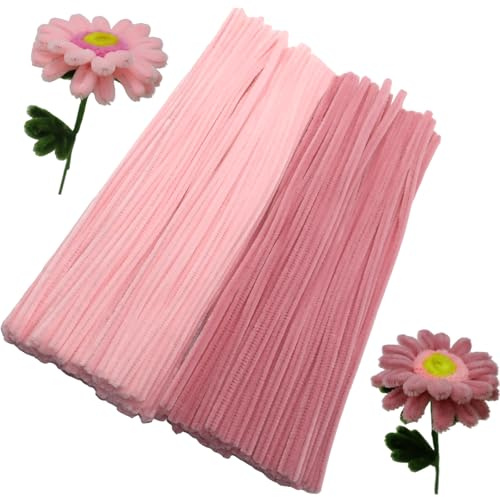 Tikyoary 200 Stück Pfeifenreiniger, 2 Farben Pfeifenreiniger Kit Chenille Draht für Blumen, Tiere oder, DIY Bastelprojekte und Dekorationen (Rosa)