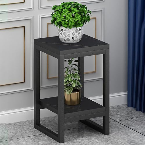 Yuezouikl 2 Ripiani Supporto per Piante in Metallo, Supporto per Vasi da Fiori A 2 Iivelli per Interni Ed Esterniespositore Fioriere Angolari, Giardino Piante Portafiori,Nero,50X30CM