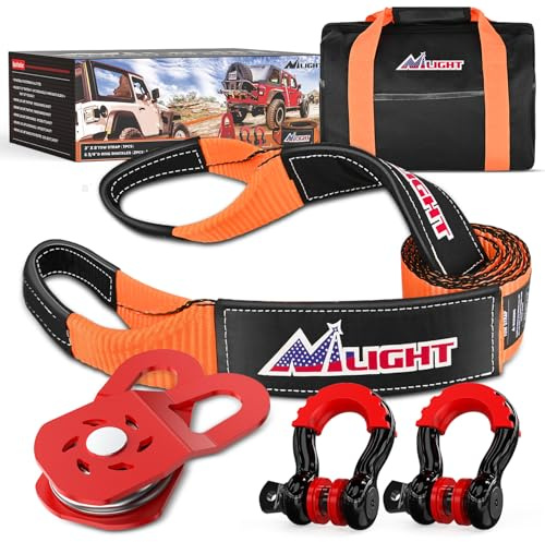 Nilight Offroad Recovery Kit, 7,6 cm x 2,4 m, Abschleppgurt mit Seilwinde und 2 Stück 1,9 cm Anti-Diebstahl-D-Ring-Schäkel, Aufbewahrungstasche, Robustes Abschleppseil für Auto, LKW, SUV, ATV (MBS