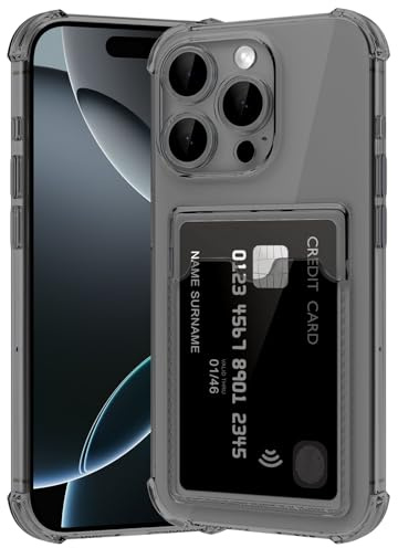 ÁRBOLORO Kartenfach Hülle für iPhone 16 Pro, Transparent Silikon TPU Handyhülle mit Kartenhalter, Ultra Dünn Weiche Stoßfest Flexibel Handy Tasche Case Schutzhülle - Schwarz