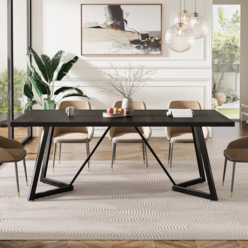 Tribesigns Tavolo da Pranzo Moderno Nero con Struttura in Metallo, Grande 180 cm per 4-6, Design Rettangolare per Cucina, Sala da Pranzo e Famiglia