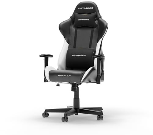 DXRacer Formula L Schwarz & Weiß PVC Leder das Orginal Gamingstuhl, Sessel Ergonomischer, Stuhl, Gaming Chair für PC Gamer und Office