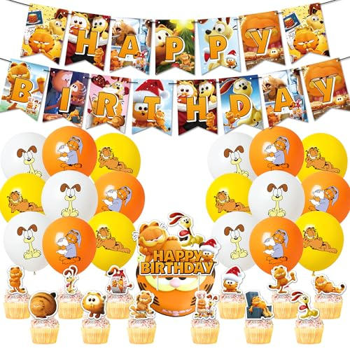 Cat Fat Kids Theme Party Decorations, 44pcs Suitable for Children's Birthday, Including Balloons and Flag