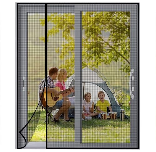 Magnetische Fliegengittertür 175x220cm Schwarz Automatisch schließende magnetische Fliegengittertür, Anti-Insekten-Fliegenmücken für Kinder und Haustiere