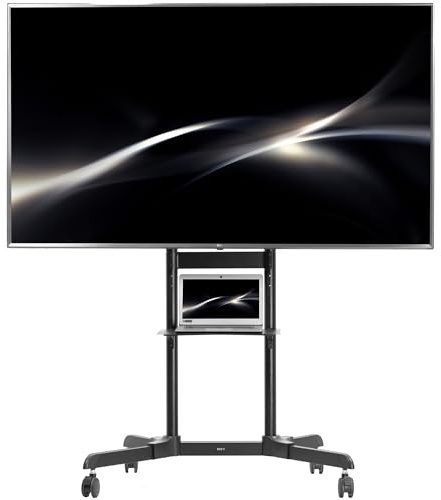 VIVO Mobile TV Cart for 55 to 100 inch Screens up to 165 lbs, LCD LED OLED 4K Smart Flat and Curved Panels, Rolling Stand with Laptop DVD Shelf, Locking Wheels, Max VESA 800x600, Black, STAND-TV100E