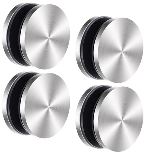 Zonon 4 abrazaderas de vidrio ajustables para panel redondo de acero inoxidable, soporte de estante de vidrio plateado para vidrio templado de 9,7 mm a 14,2 mm, estabilizador de barandilla de vidrio