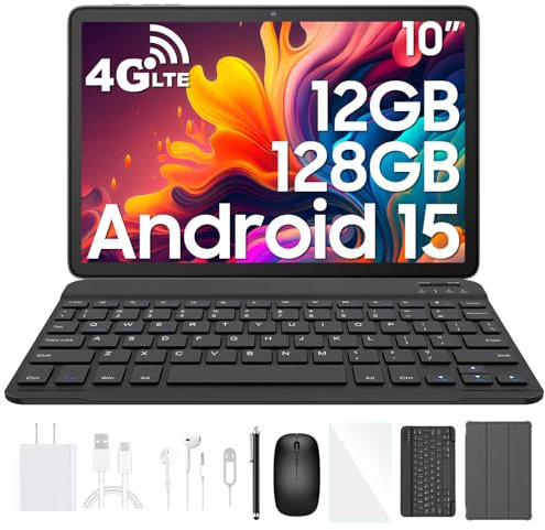 Blackview Tablet 10 Inch Android 15 Gaming Tablet with Keyboard, Mouse, Pen & Case | 12GB RAM + 128GB ROM (Expandable to 2TB) | 4G LTE, 5G WiFi, Widevine L1, GMS, OTG, GPS | Tab 60 Pro Set