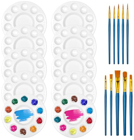 Bofanze 10 Piezas Paleta de Pintura para Niños, con 10 Pinceles, Paletas de Mezclas de Pintura de Colores de Pintura de Acuarela, Bandeja de Paletas de Pintura de Plástico, 16.5cm, Ideal para Artistas