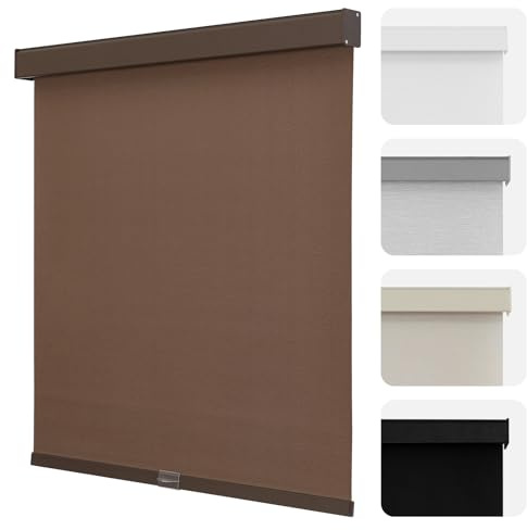 Joydeco 100% Blackout Roller Shades Cordless Blinds for Windows, Free-Stop Shades, UV Protection, Natural Woven Blinds for Home and Office, Light-Proof Aluminum Cover (31 W x 75 H, Coffee)