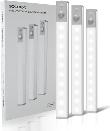 GOODEA Lampe de Placard LED Rechargeable 18cm Sans Fil,3 Pcs Réglette LED Lumiere Armoire Détecteur de Mouvement Pour Armoire à Linge, étagère à Livres, Escalier, Couloir, Voiture de Camping 8000K