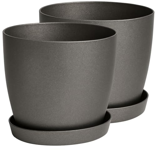 Home Garden Ornaments Plant Pots Indoor, Set of 2 with Saucers,6 Pastel Colours, Indoor Plant Pot, 8 Sizes (Black Graphite 30cm)