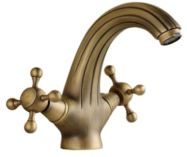 Grifo de lavabo de baño de latón antiguo duradero con doble manija agua fría caliente for tocador tocador(Bronze)