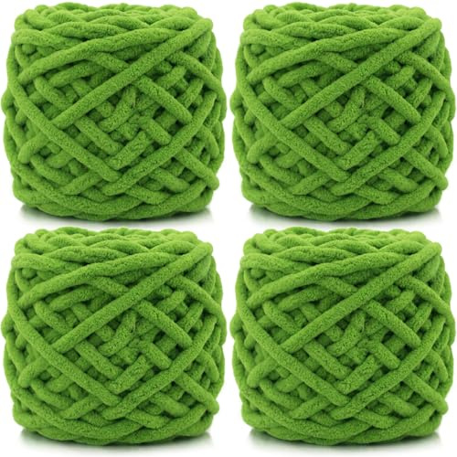 Lighterday Hilo de felpilla de punto súper grueso, 4 x 100 g, lana multicolor para tejer mantas a mano, lana para tejer mantas grandes, calcetines y bufandas (verde otoño)