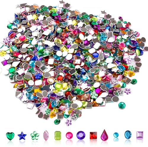 Vyqrx 1200 Stück Strasssteine & Glitzersteine Bunt - Mehrfarbige Edelsteine für Kinder in 8 Formen (Herz, Stern) für Glitzersteine zum Basteln & Maniküre