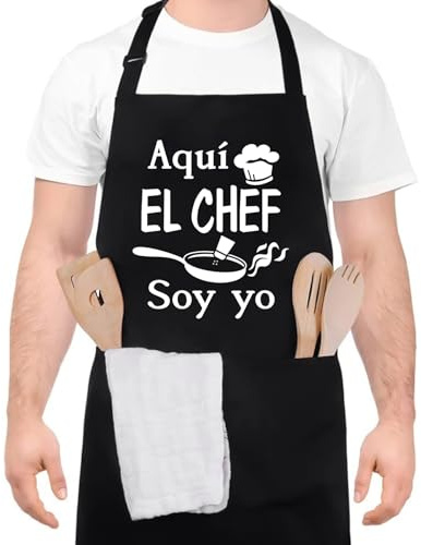 Halinuia Negro Hombre Delantal, Ajustable Chef Delantal con 2 Bolsillos