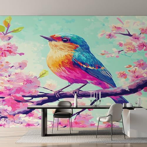 Generico Carta da Parati Uccello Floreale 500x350 cm, Fotomurali Uccelli e Fiori Piante Decorazioni Parete, Tessuto Non Tessuto Murale per Camera Letto, Soggiorno, Ufficio, TV Sfondo Y&W3