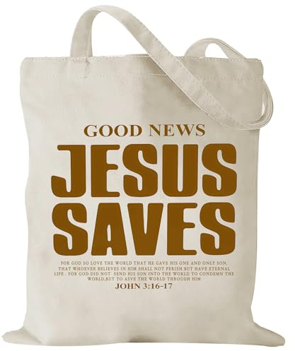 Komergave Christliche Stoffbeutel Bedruckt Jutebeutel Bedruckt mit Jesus Saves Einkaufstasche Wiederverwendbar Stofftasche Aesthetic Canvas Tote Bag, Christliche Geschenke für Frauen 40×35cm