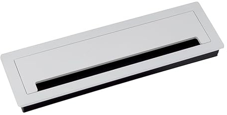 cyclingcolors Passacavo con ammortizzatore metallico, 300x90x28mm, alluminio bianco opaco, rettangolare, per mobili da ufficio o tavolo