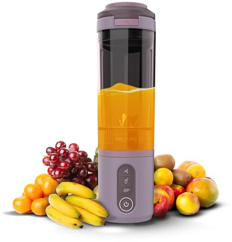 Cecotec Blender Individual Power Titanium Shake2Go Candy. 180W, Verre Tritan 600ml Sans BPA, 3 Programmes Automatiques, Design Compact et Portable, Smoothies Prêts à Emporter