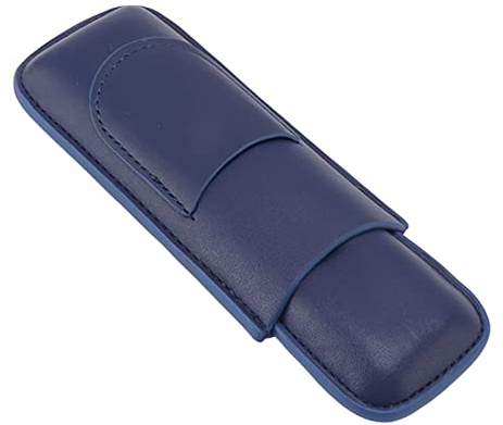 ZAWELIYO Smal Bärbar Cigarrfodral med 2 Fingrar Elegant Vintage Handgjord Cigarrhållare i Konstläder för Reseföretag, 2 Cigarrpresent för Män (Blå)