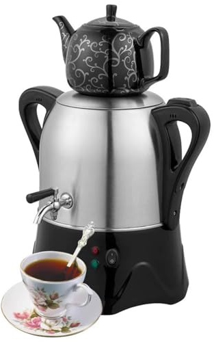 Bollitore elettrico per acqua calda da 2000 W con funzione di mantenimento del calore, bollitore in acciaio inox da 3 l e teiera in ceramica da 1 l per caffè e tisane