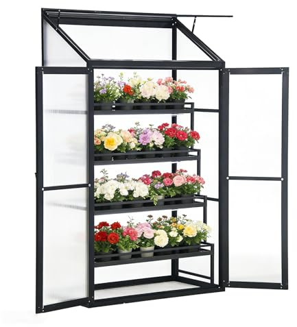 Euboer Anlehngewächshaus Tomaten Gewächshaus 100×55×190 cm mit Rückwand, Winterfest Ideal als Tomatenhaus, Aluminium Beistell Gewächshaus klein für Balkon (100*55*190cm)
