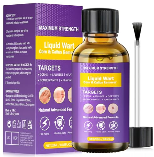 Wart Remover, Fast Acting Verruca Treatment for Hands and Feet, Effective Skin Tag Removal Kit, Gentle Treatment for Common Warts, Plantar Warts, Corns & Calluses (25ML)