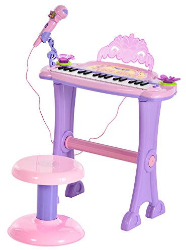 HOMCOM 32 Keys Kids Mini Electronic Keyboard Musical Instrument Educational Game Toy Children Grand Piano Stool Microphone