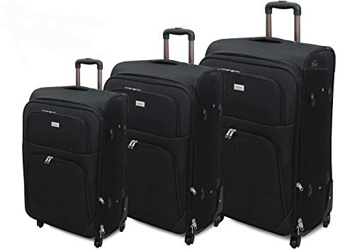ORMI Set 3 Valigie espandibile Valigia semirigide in tessuto poliestere 4 ruote piroettanti trolley piccolo adatto bagaglio a mano per cabina con compagnie lowcost (Nero)